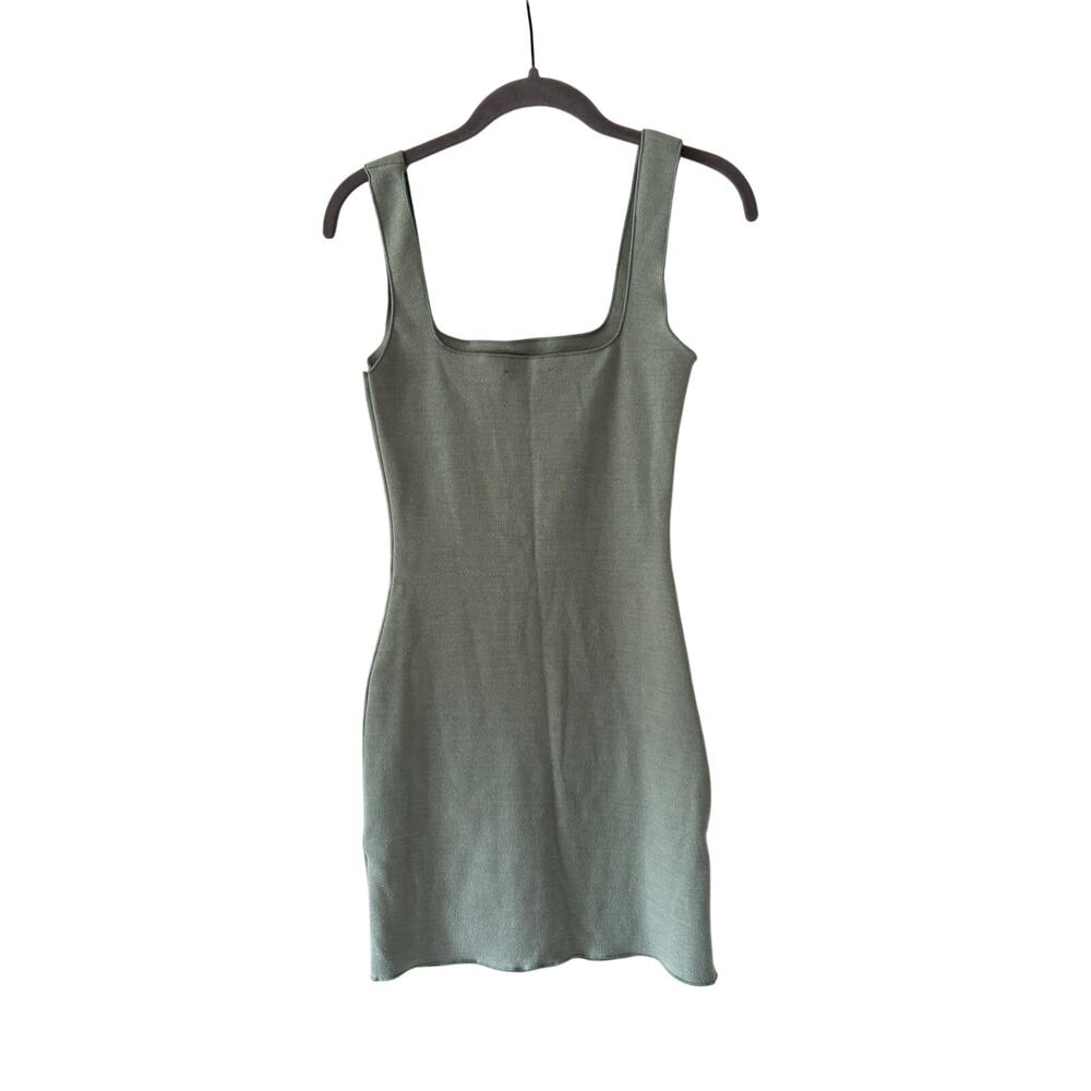 Zara Knit Mini Dress Sage Green Sleeveless Bodycon Square Neck Women’s S XS - Picture 7 of 7